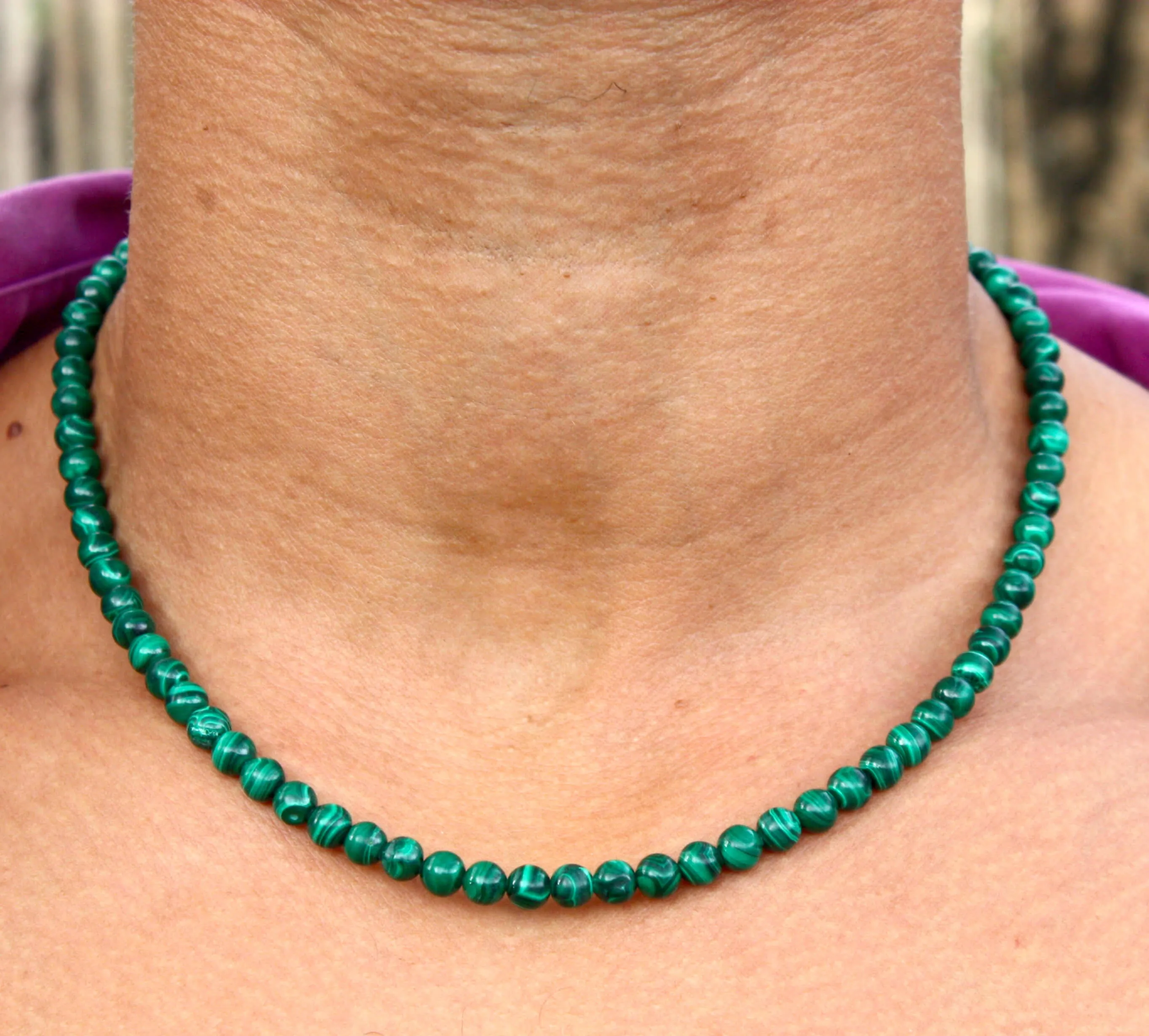 Genuine Malachite Crystal Necklace for Men/Women 6mm/8mm/10mm Bead Size Malachite Jewelry Handmade in USA