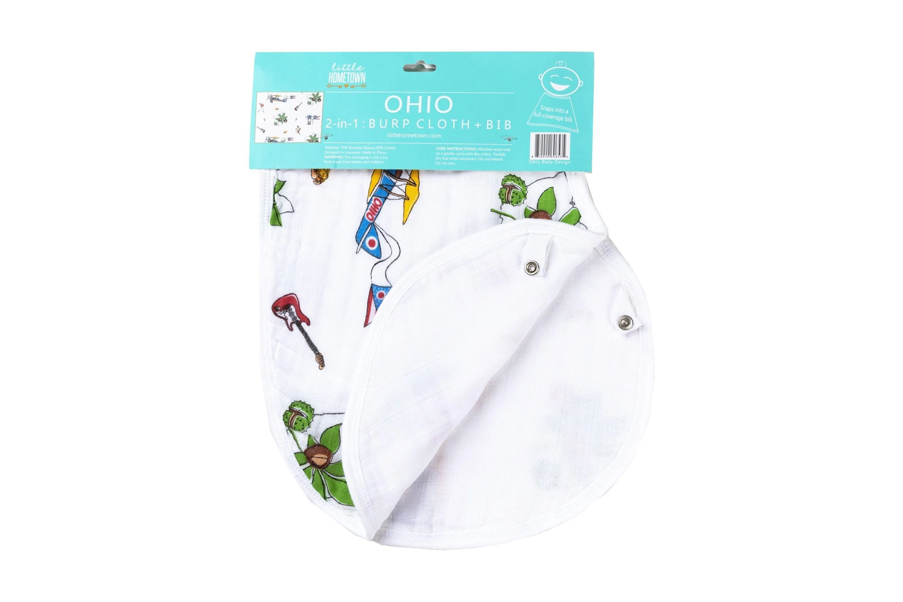 Gift Set: Ohio Baby Muslin Swaddle Receiving Blanket and Burp Cloth / Bib Combo