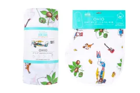 Gift Set: Ohio Baby Muslin Swaddle Receiving Blanket and Burp Cloth / Bib Combo