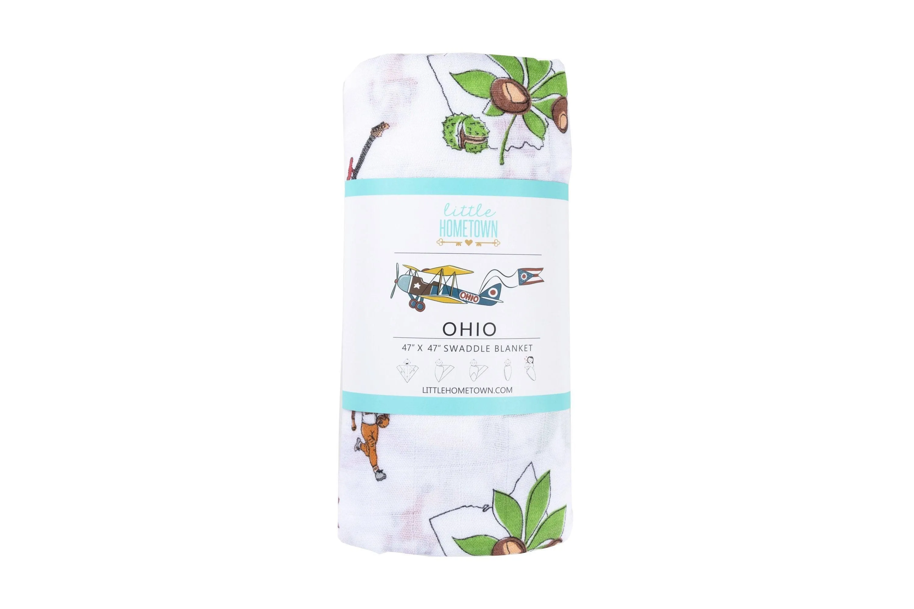 Gift Set: Ohio Baby Muslin Swaddle Receiving Blanket and Burp Cloth / Bib Combo