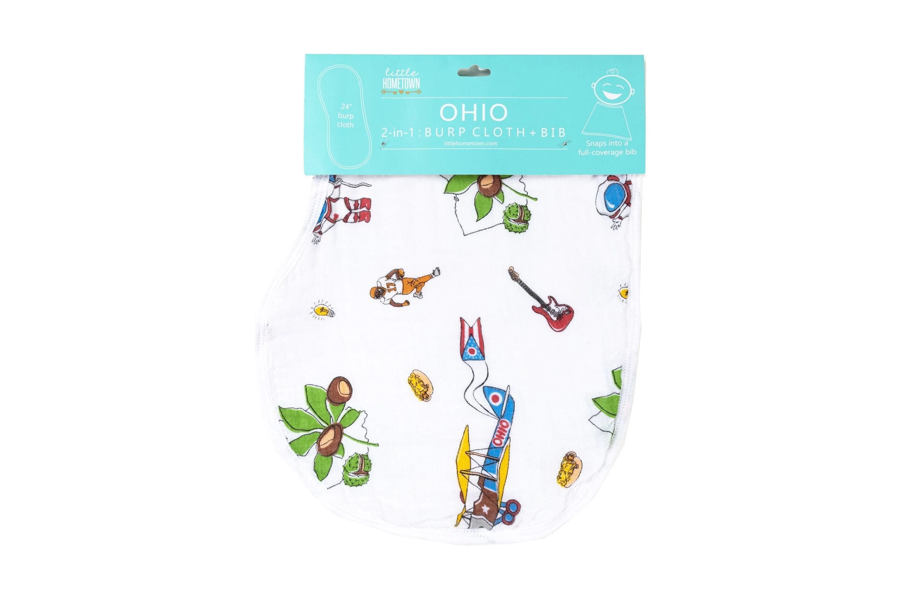 Gift Set: Ohio Baby Muslin Swaddle Receiving Blanket and Burp Cloth / Bib Combo