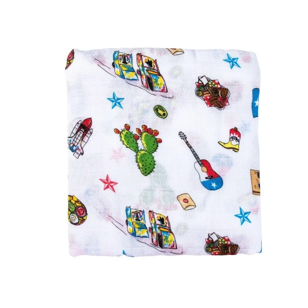 Gift Set: Texas Baby Unisex Muslin Swaddle Blanket and Burp Cloth/Bib Combo