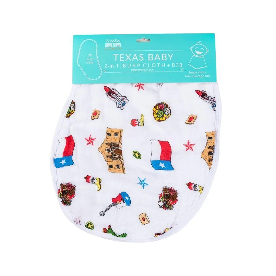 Gift Set: Texas Baby Unisex Muslin Swaddle Blanket and Burp Cloth/Bib Combo