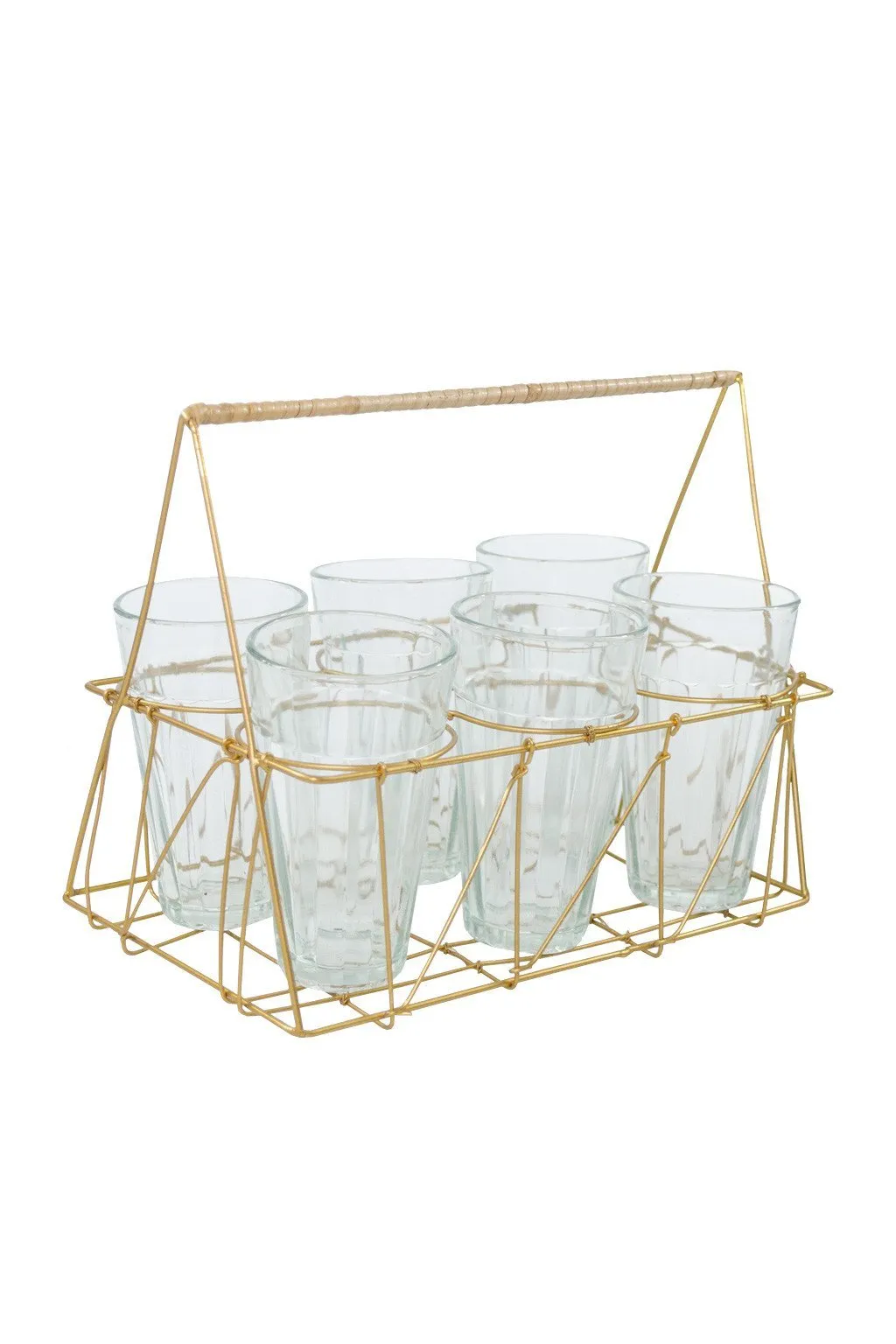 Gio Brass Wire & Rattan Caddy with Glasses