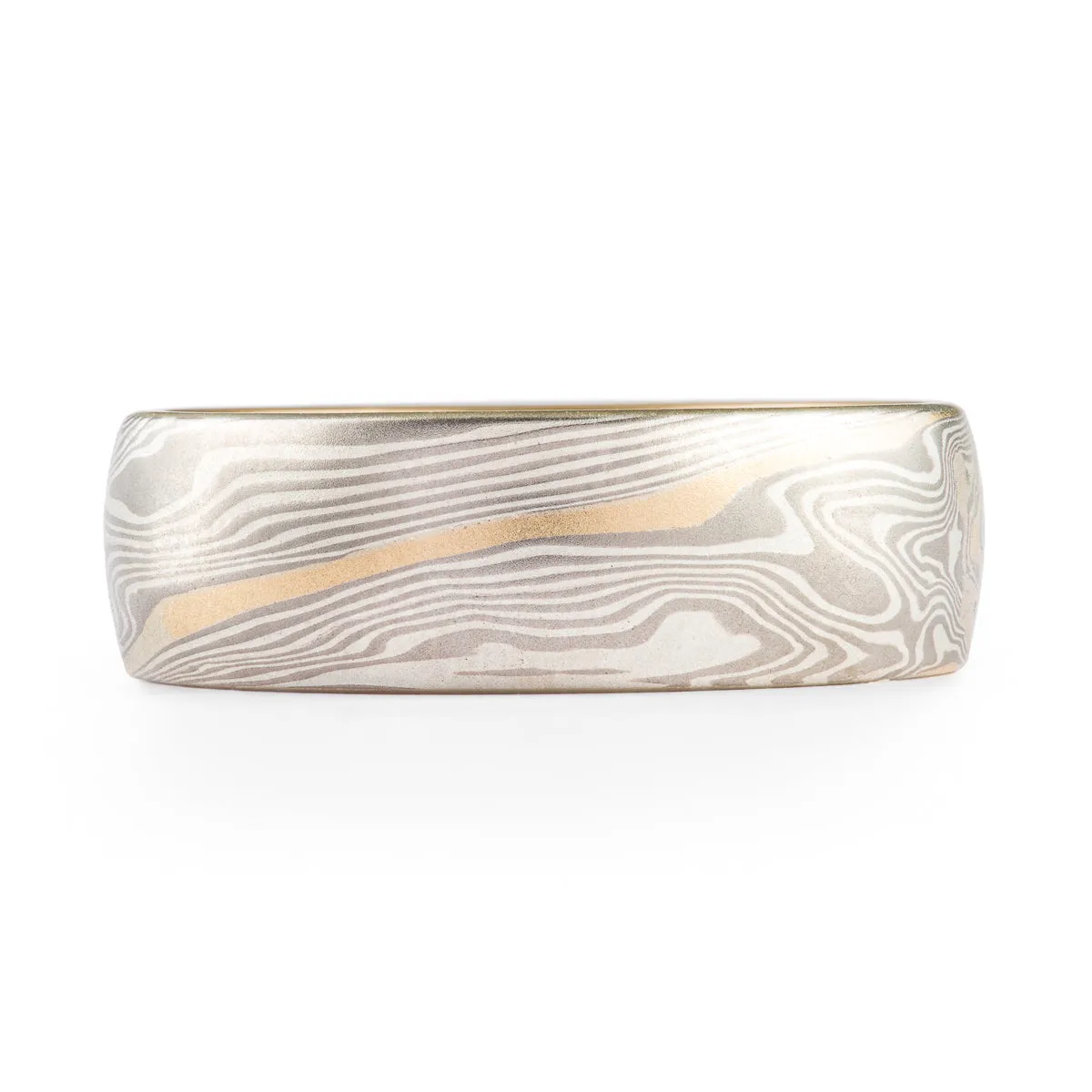 Gold Accents Wedding Band Set in Twist Pattern and Ash Palette