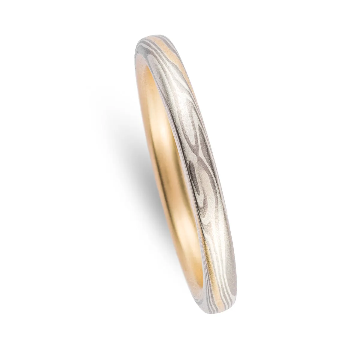 Gold Accents Wedding Band Set in Twist Pattern and Ash Palette