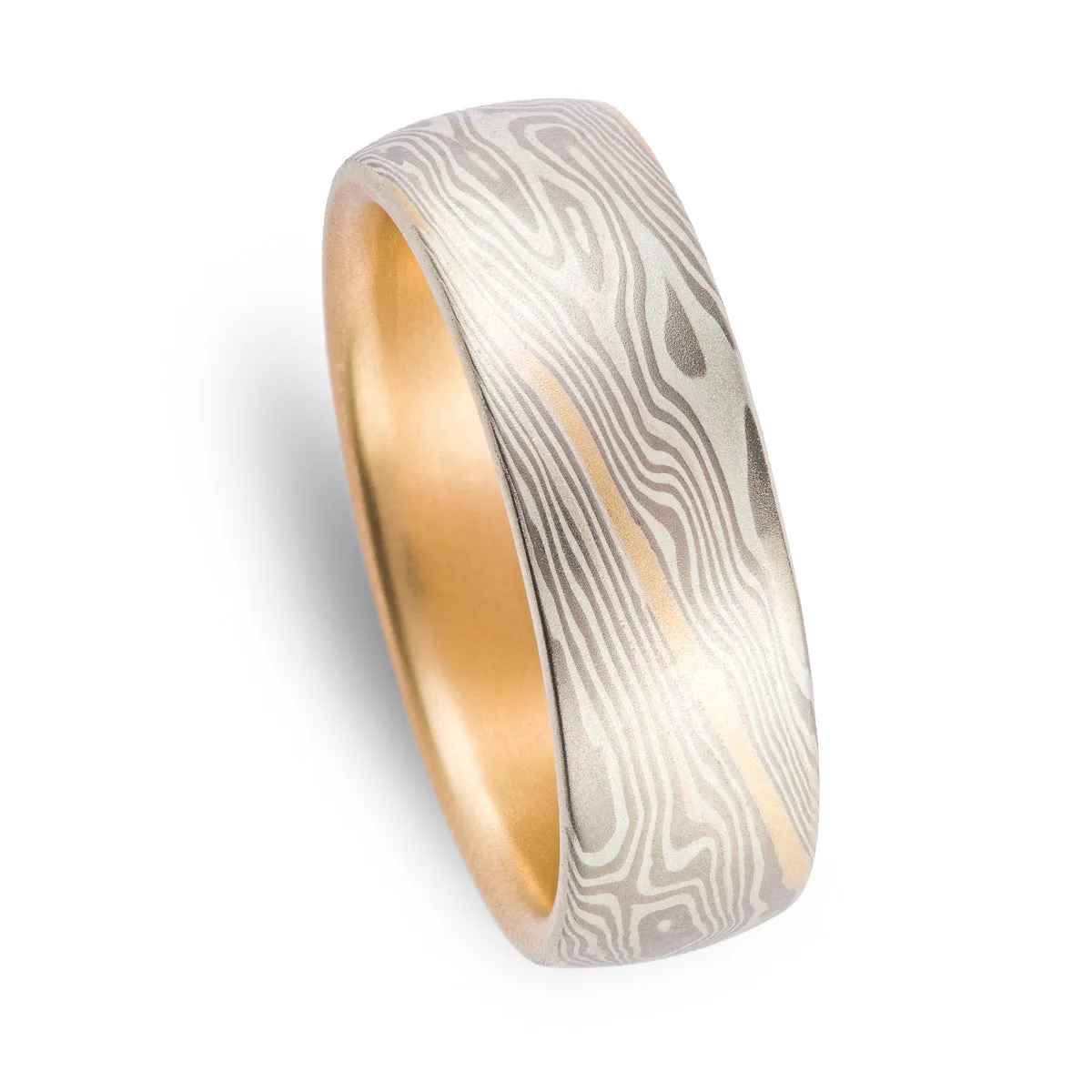 Gold Accents Wedding Band Set in Twist Pattern and Ash Palette