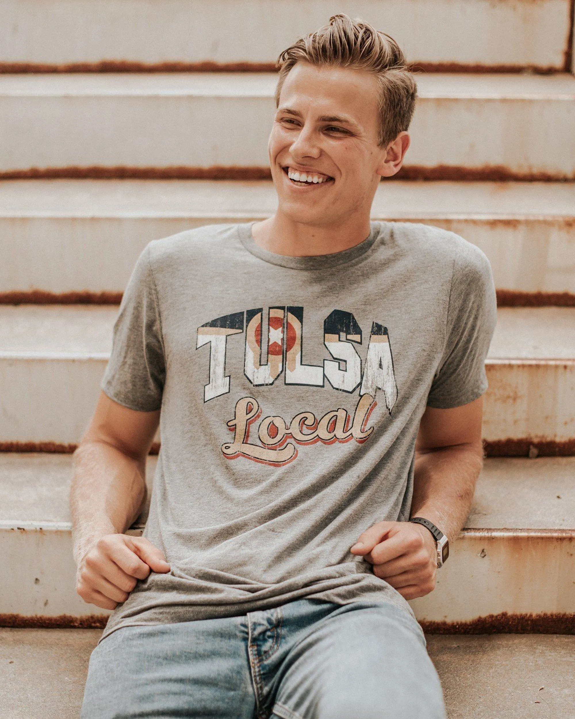 Gray Tulsa Local Flag Triblend Tee (FINAL SALE)