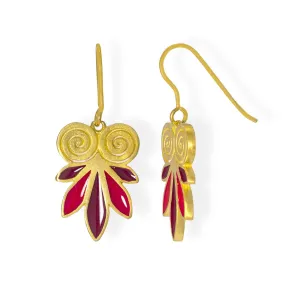 Handmade Gold Plated Silver Earrings with Purple & Dark Red Enamel