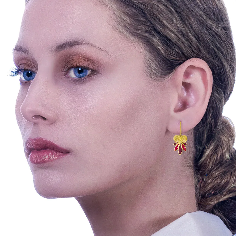 Handmade Gold Plated Silver Earrings with Purple & Dark Red Enamel