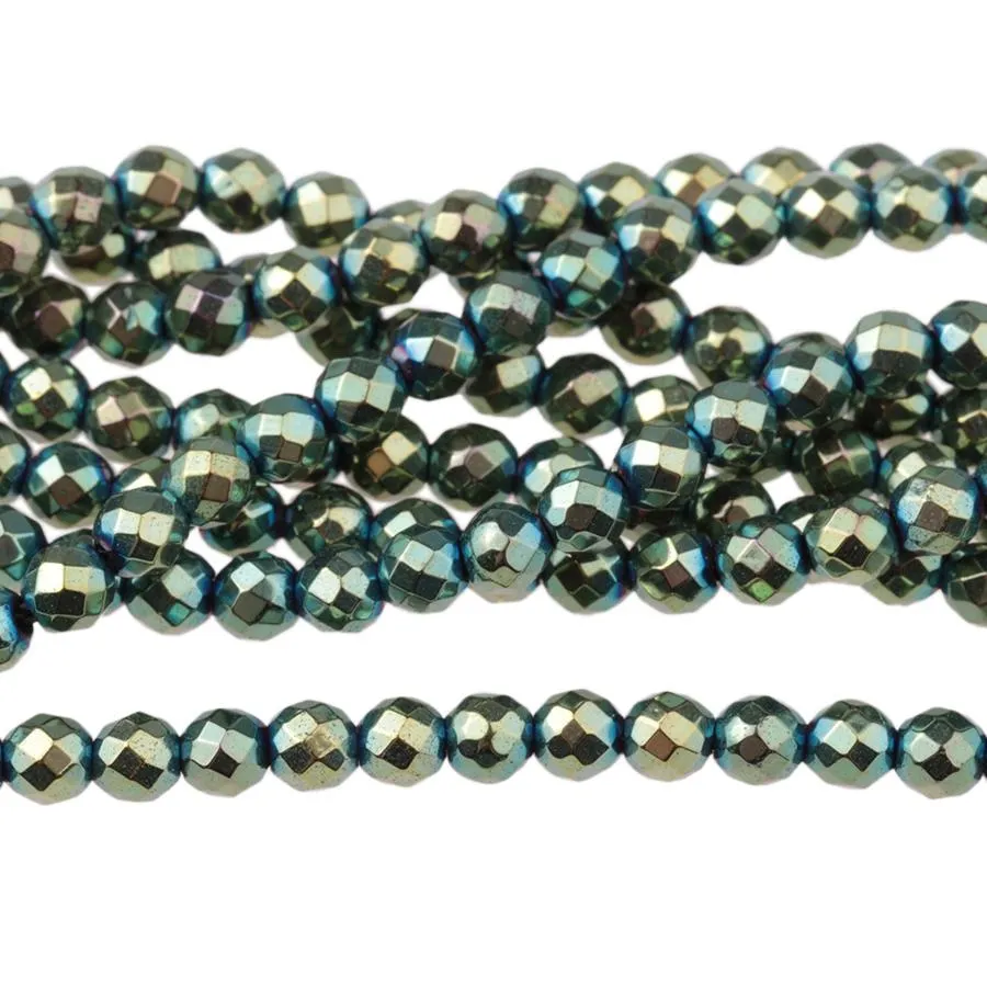 Hematite Green Plated 3mm Faceted Round - 15-16 Inch