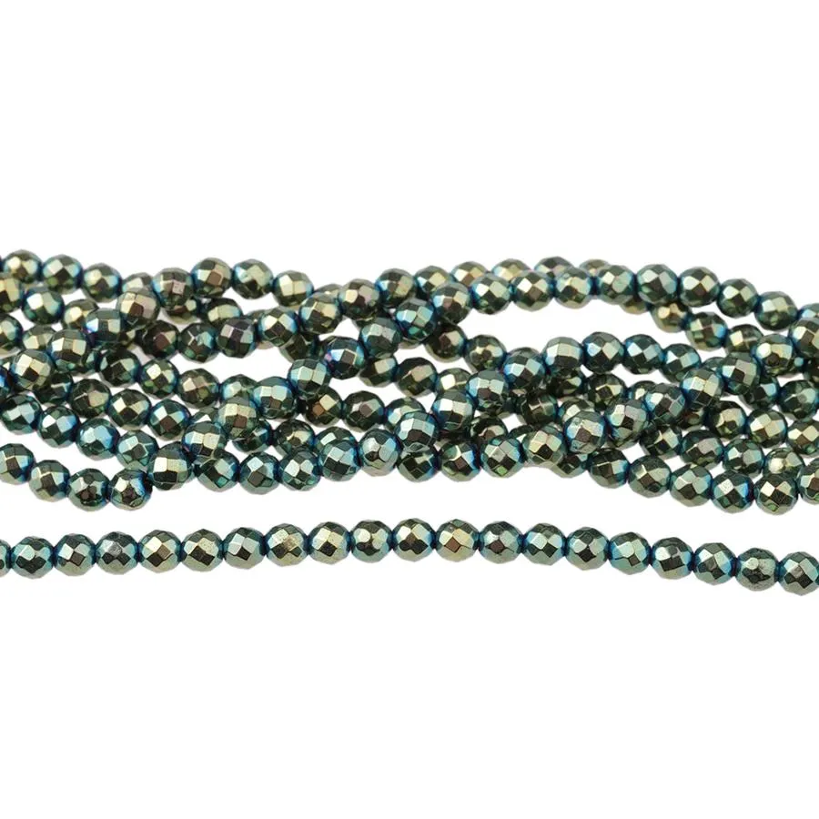 Hematite Green Plated 3mm Faceted Round - 15-16 Inch