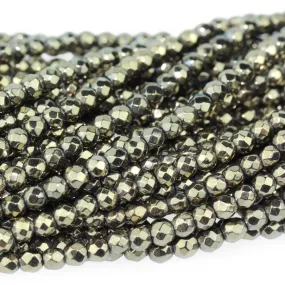 Hematite "Pyrite Color" Plated 3mm Faceted Round - 15-16 Inch