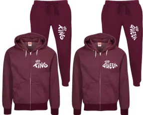 Her King His Queen Couple Speckle Zipper Hoodies and Jogger Pants Matching Top&Bottom Sets