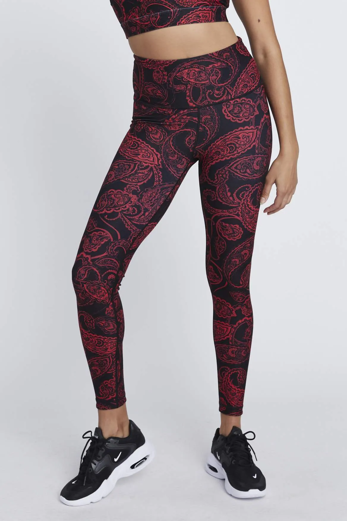 High Waist Reversible Leggings Red Paisley