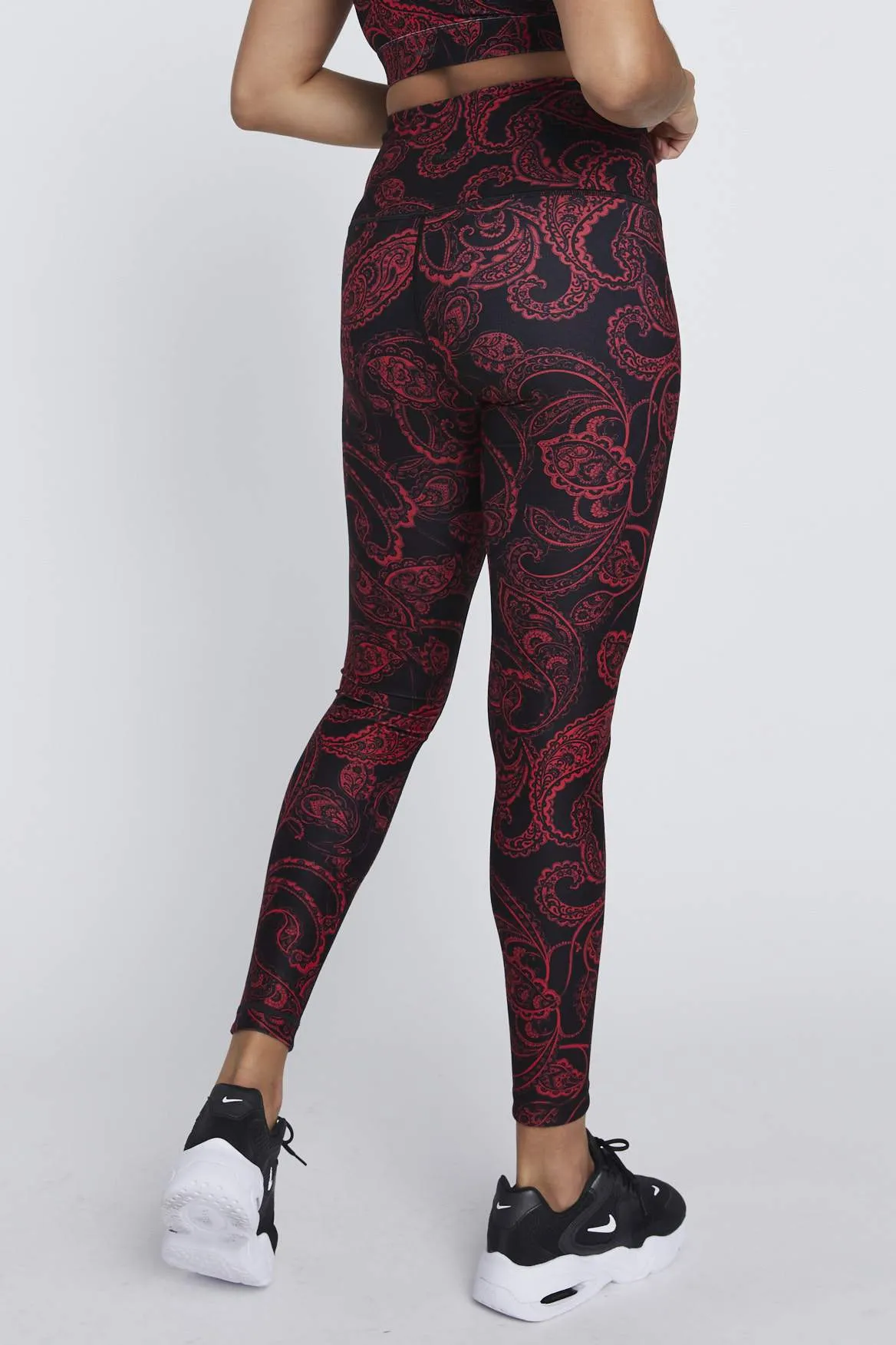 High Waist Reversible Leggings Red Paisley