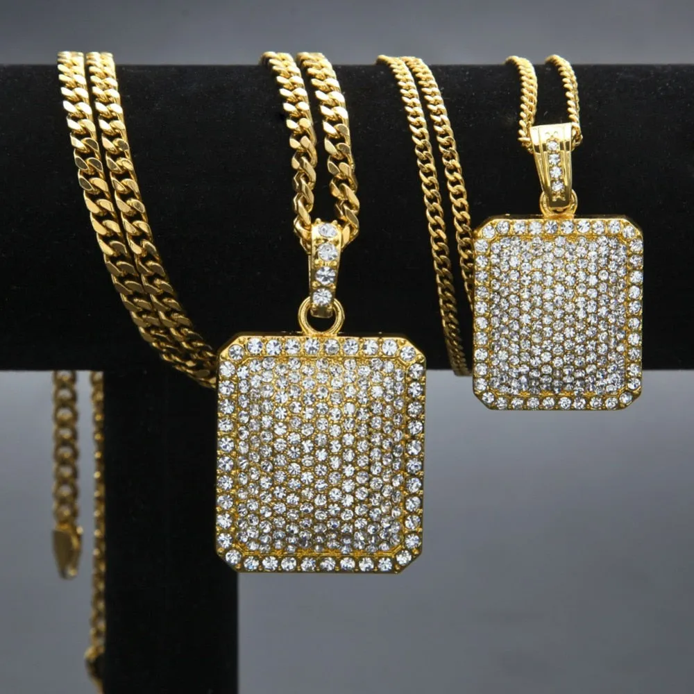 Hip Hop Necklace-Square Dog Army Tag Pendant Tennis Chain