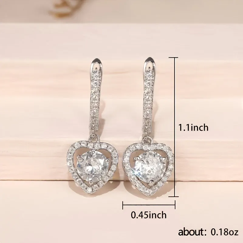 Hollow Heart-Shaped Zircon Hoop Drop Earrings 18K Gold Plated Delicate Jewelry For Women Girls Gift 1Pair