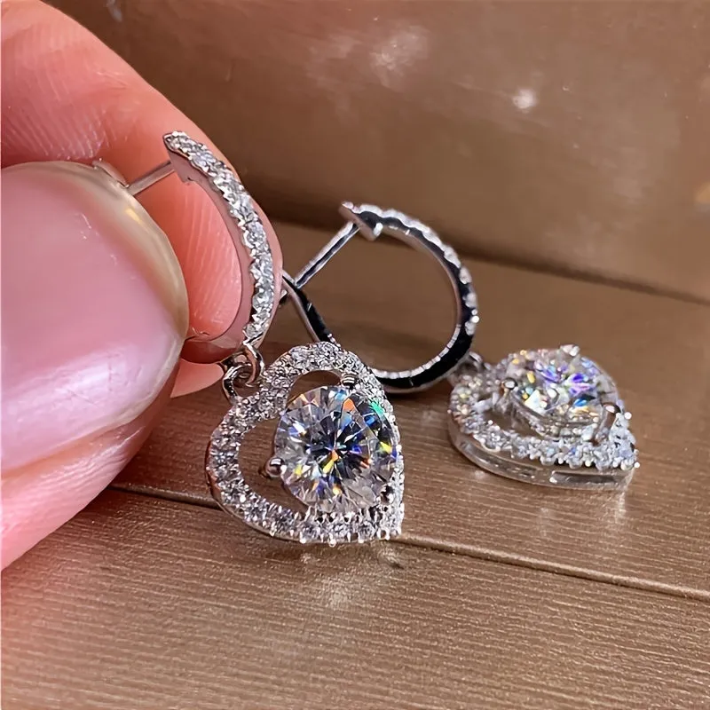 Hollow Heart-Shaped Zircon Hoop Drop Earrings 18K Gold Plated Delicate Jewelry For Women Girls Gift 1Pair