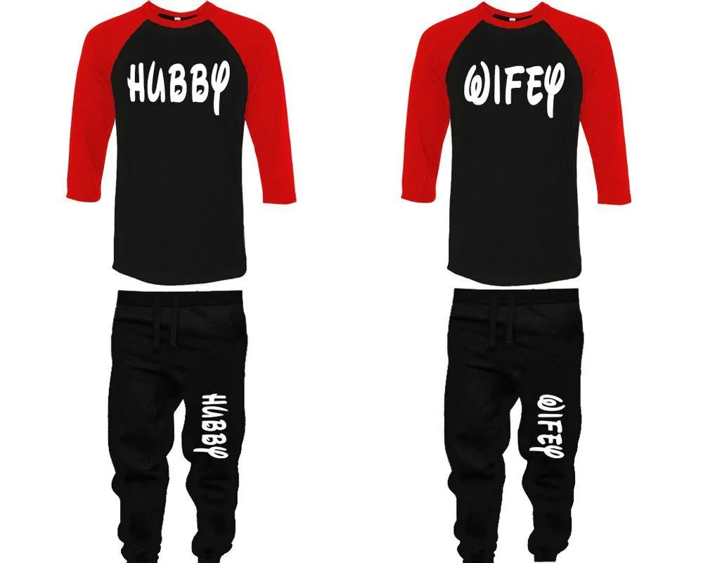 Hubby Wifey Couple Baseball Shirt and Jogger Pants, Matching Top Bottom Set