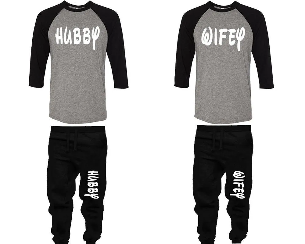 Hubby Wifey Couple Baseball Shirt and Jogger Pants, Matching Top Bottom Set