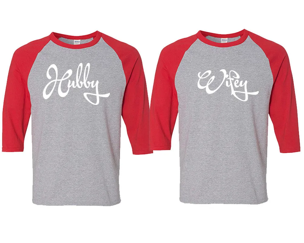 Hubby Wifey Couple Matching 3/4 Sleeve Baseball Shirts