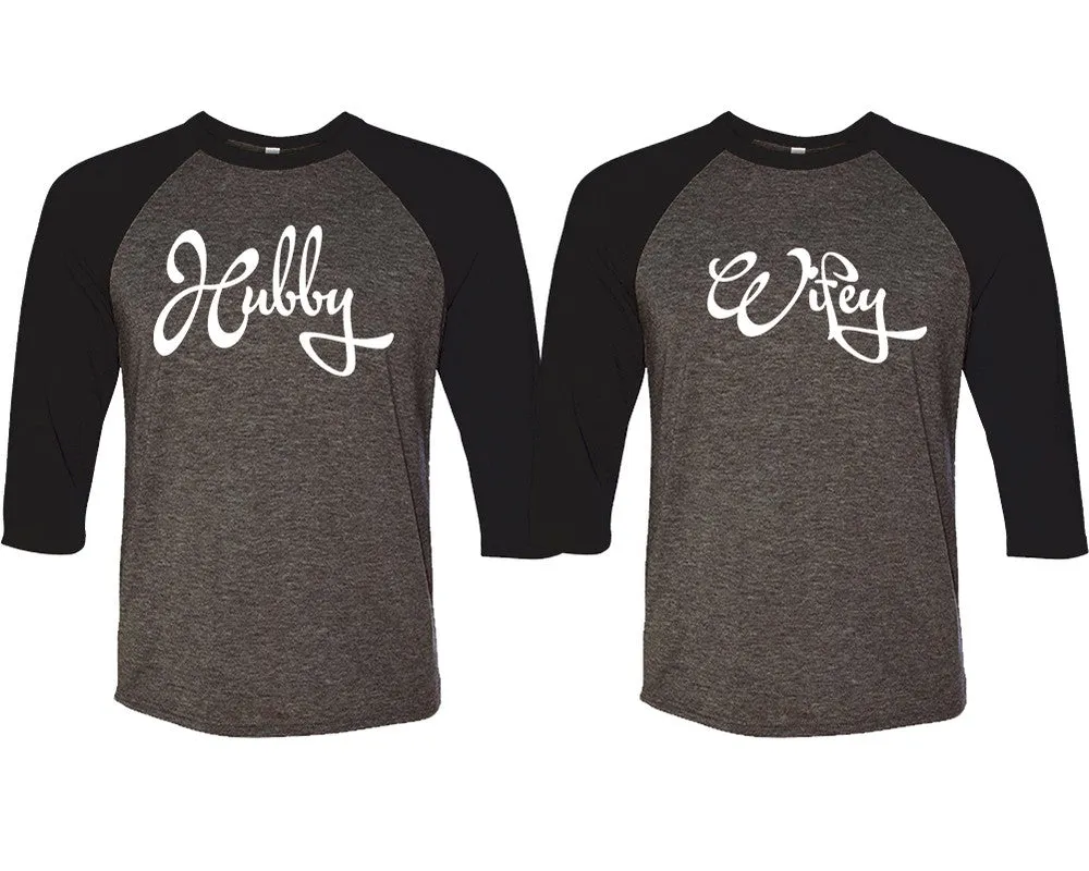 Hubby Wifey Couple Matching 3/4 Sleeve Baseball Shirts