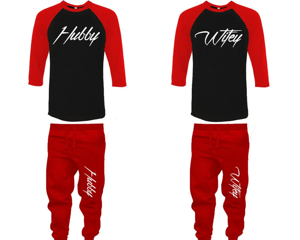 Hubby Wifey Couple Matching Baseball Shirts and Jogger Pants Top & Bottom Sets