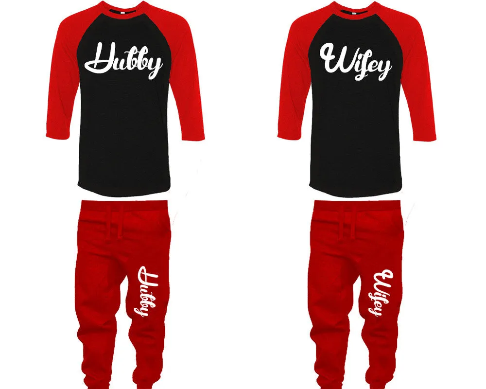 Hubby Wifey Couple Matching Baseball Shirts and Jogger Pants Top & Bottom Sets