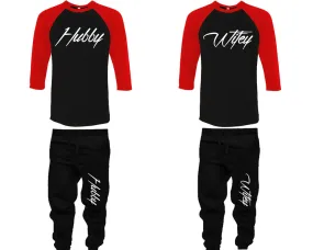 Hubby Wifey Couple Matching Baseball Shirts and Jogger Pants Top & Bottom Sets