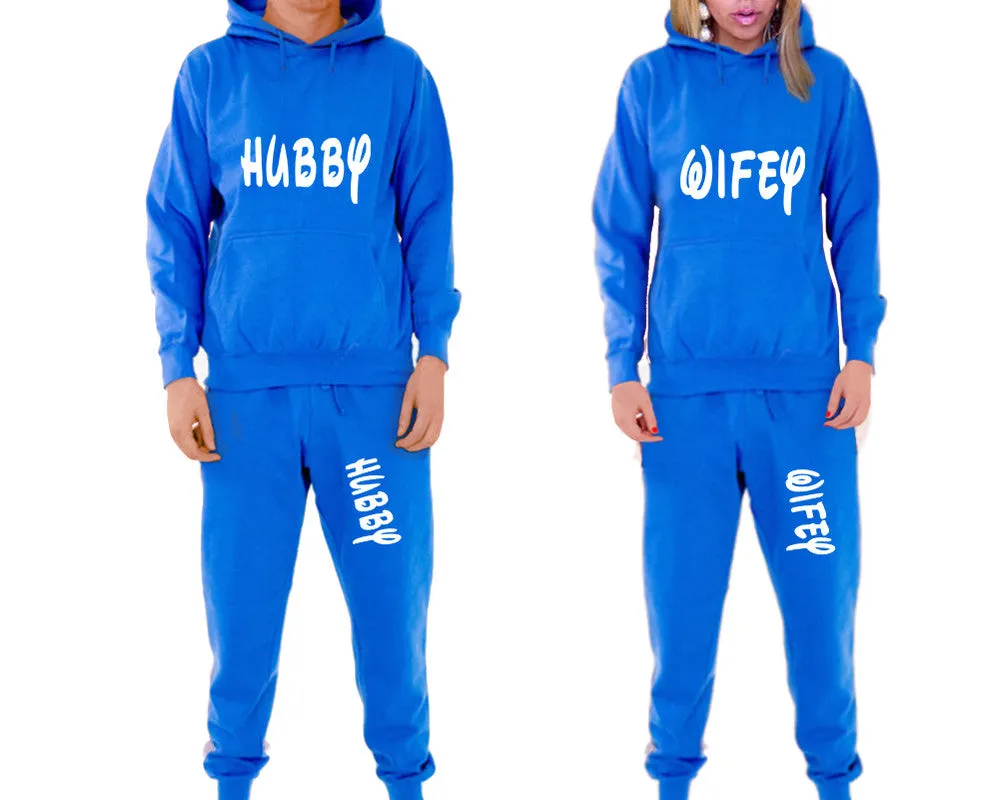 Hubby Wifey Couple Matching Hoodie and Jogger Pants Top&Bottom Sets