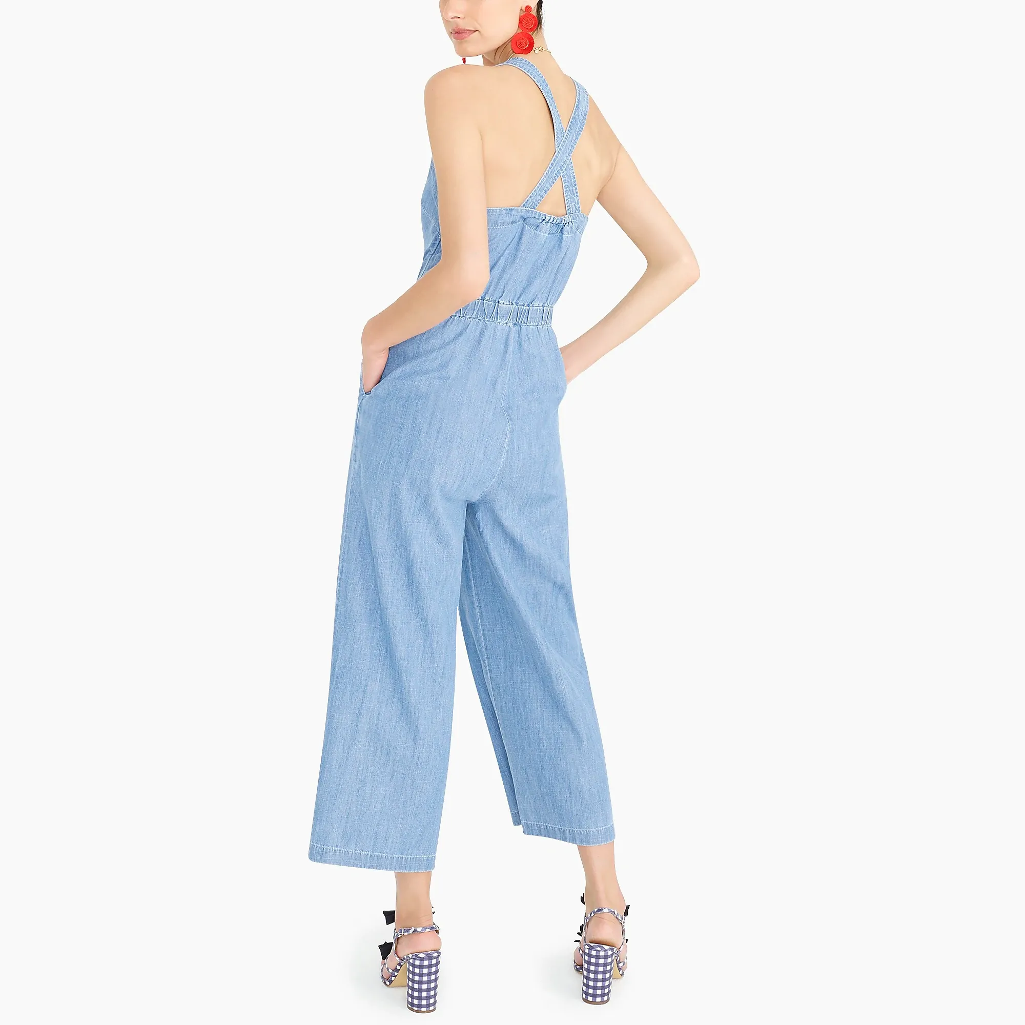 J.crew Cross-back DENIM JUMPSUIT Mamamia Overalls - Light Blue