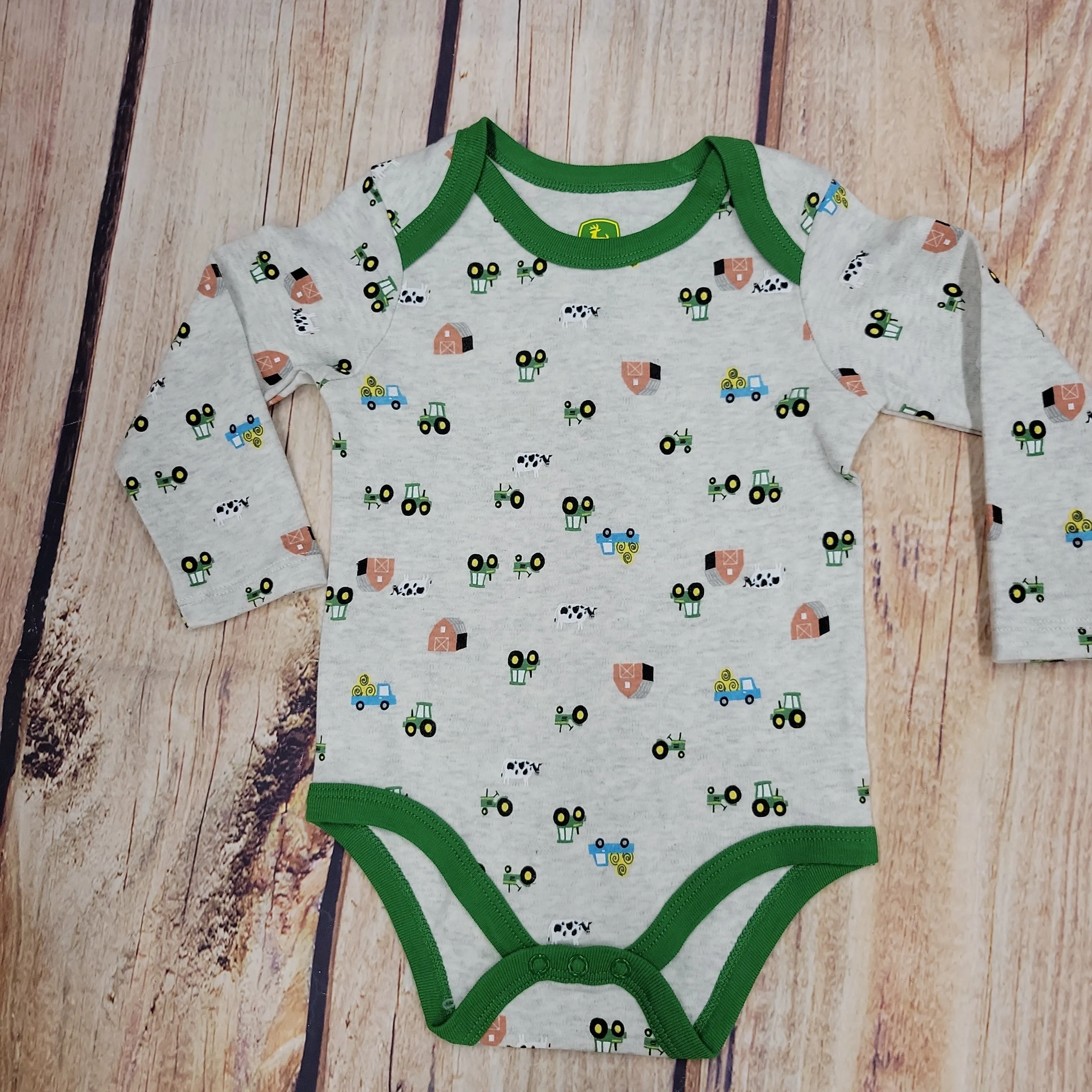 JOHN DEERE FARM GRAPHIC LONG SLEEVE ONESIE