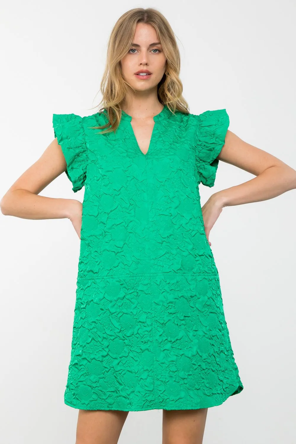 Kiara Ruffle Sleeve Textured THML Dress