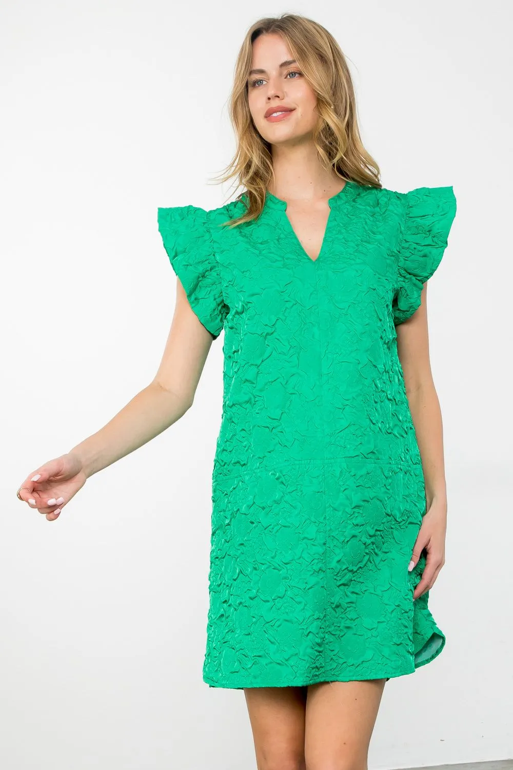 Kiara Ruffle Sleeve Textured THML Dress