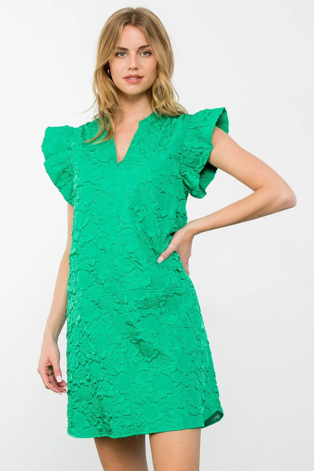 Kiara Ruffle Sleeve Textured THML Dress