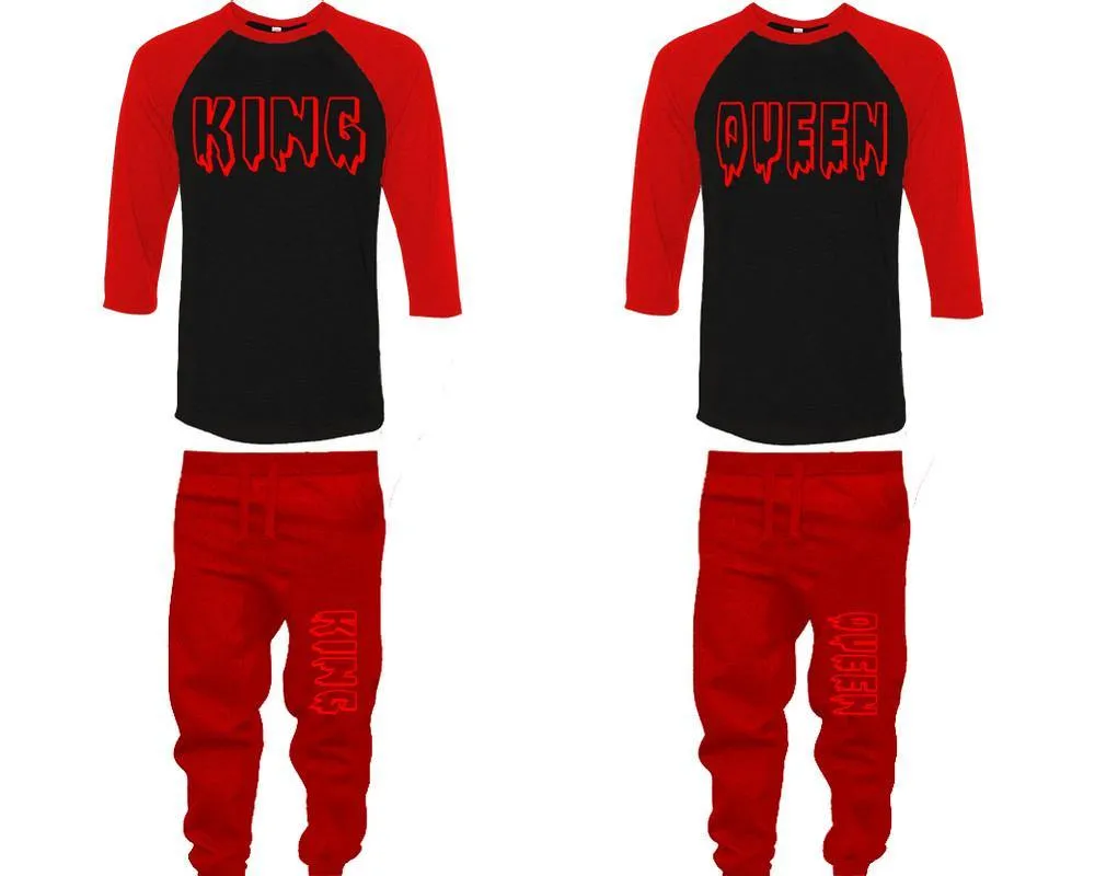 King Queen Couple Baseball Shirt and Jogger Pants, Matching Top Bottom Set