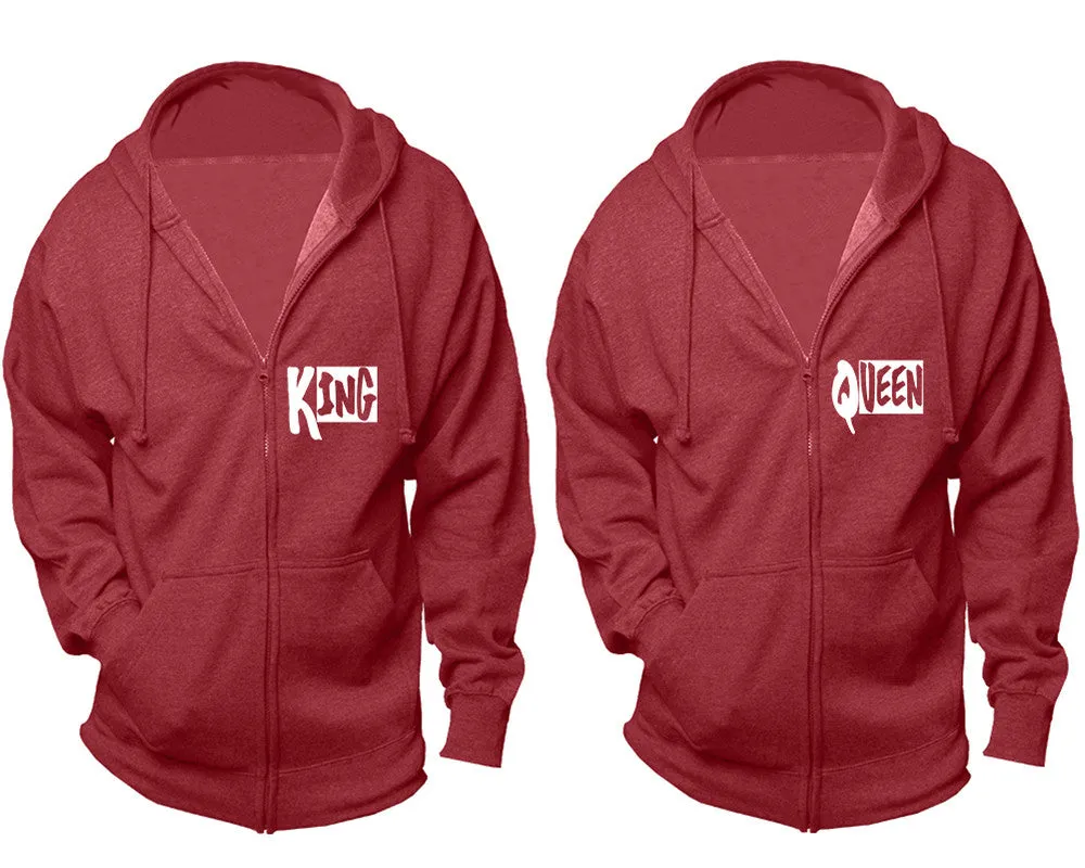 King Queen Couple Matching Zip Up Hoodies