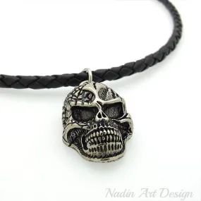 Leather Necklace with Skull Pendant