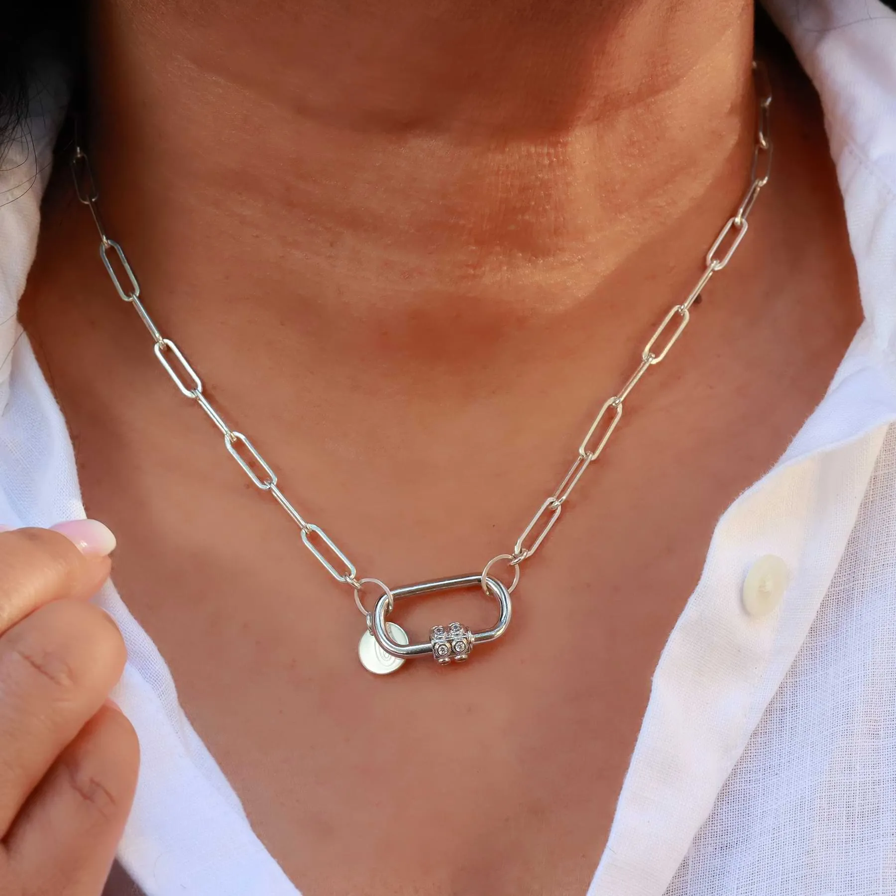 Locked and Loved - Mixed Metal Chain Link Carabiner Necklace