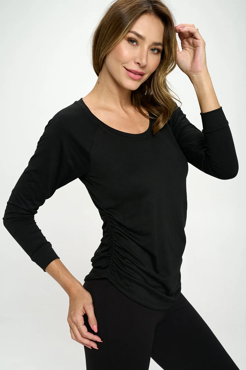 Lois - Black Ultra Lightweight Long Sleeve w Cinch Sides