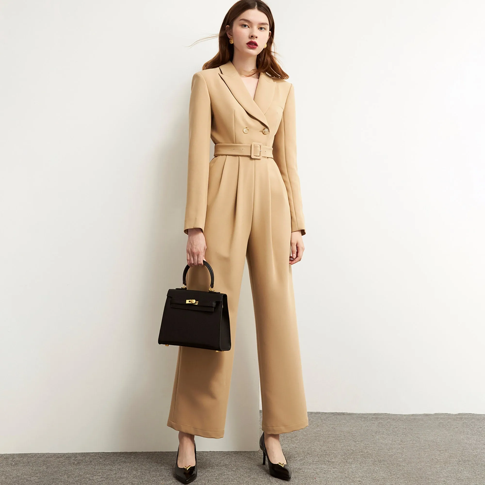 Long Sleeve Double-breasted Wide Leg Jumpsuit