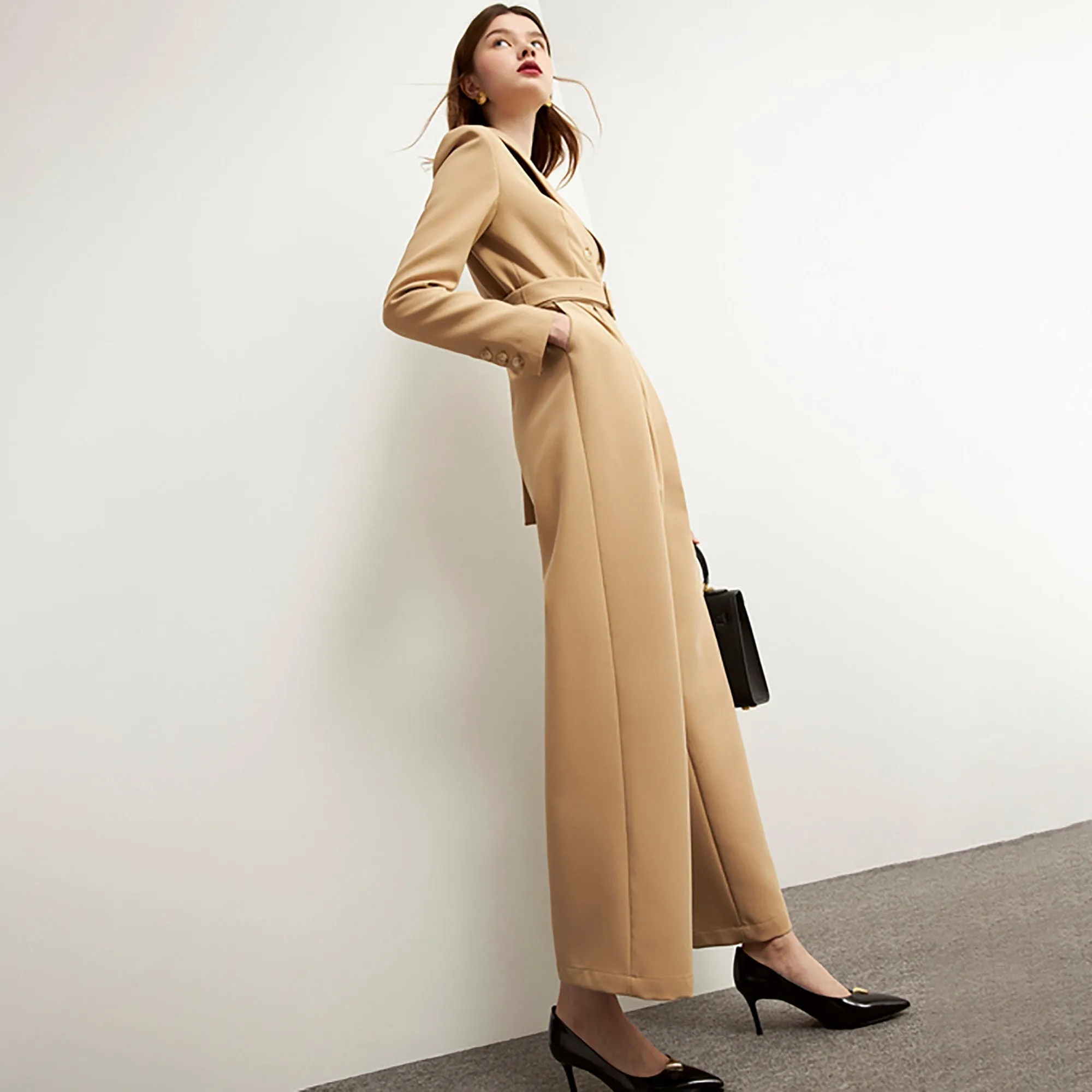 Long Sleeve Double-breasted Wide Leg Jumpsuit