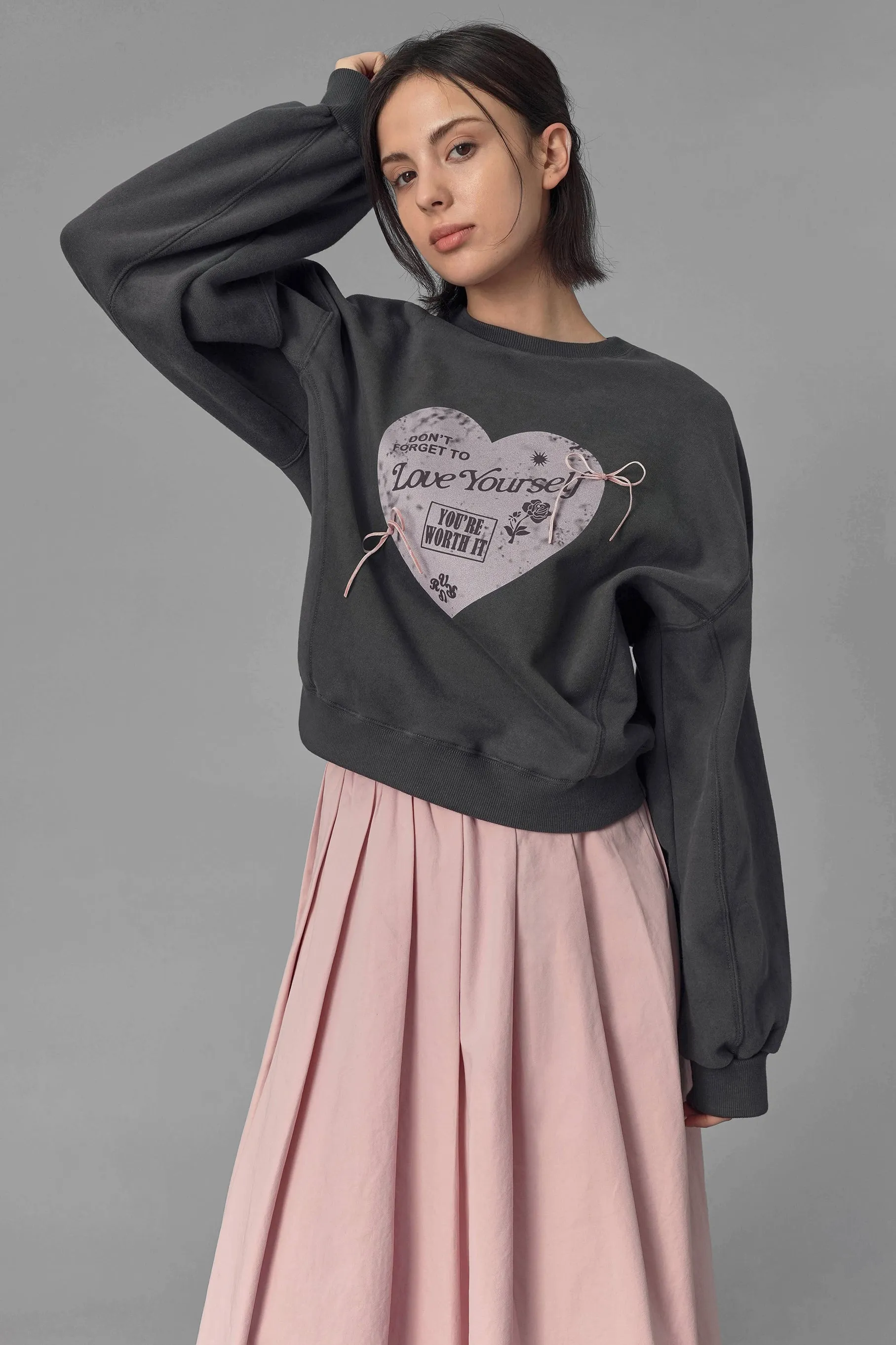 Love Yourself Ribbon Crewneck, Grey