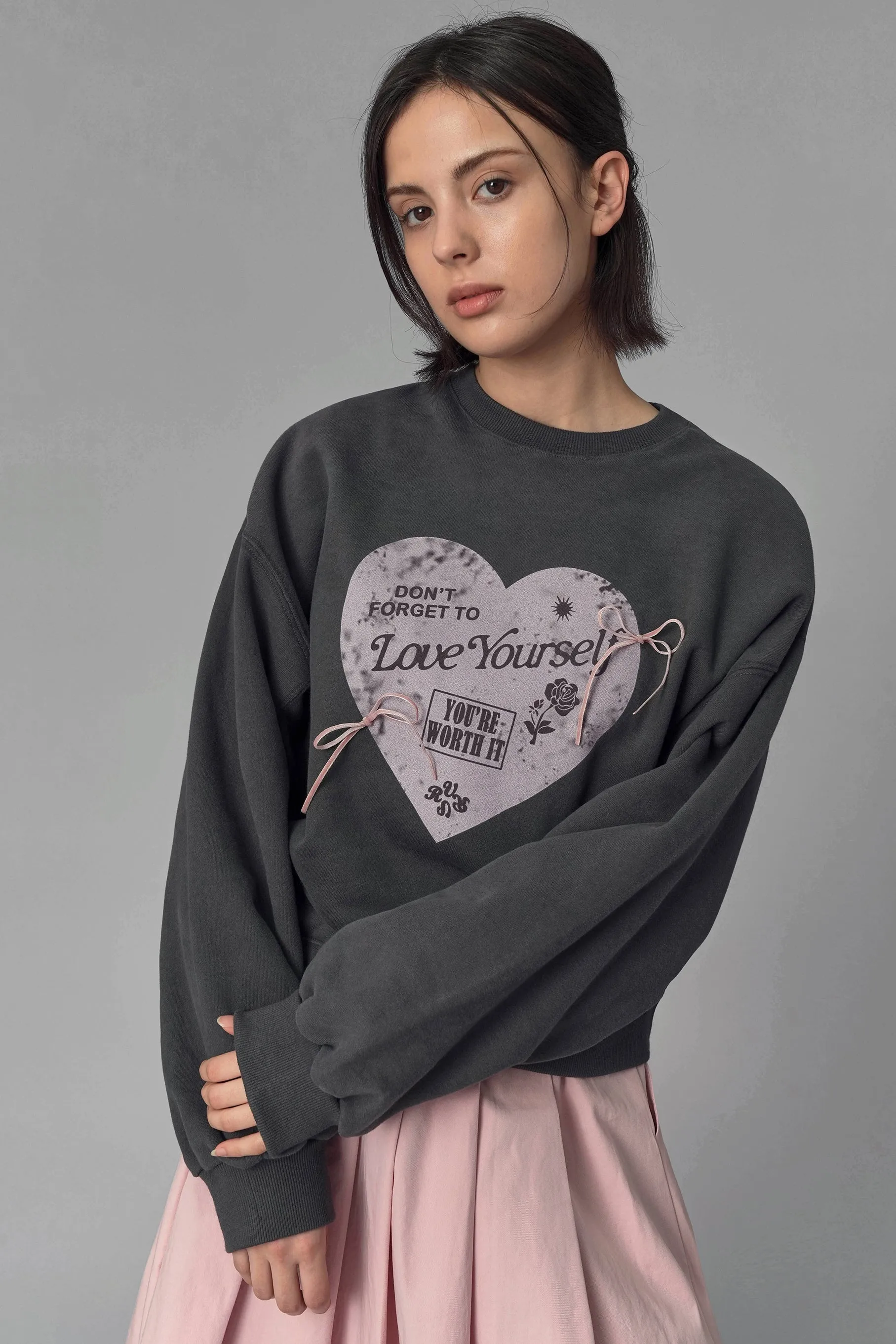 Love Yourself Ribbon Crewneck, Grey