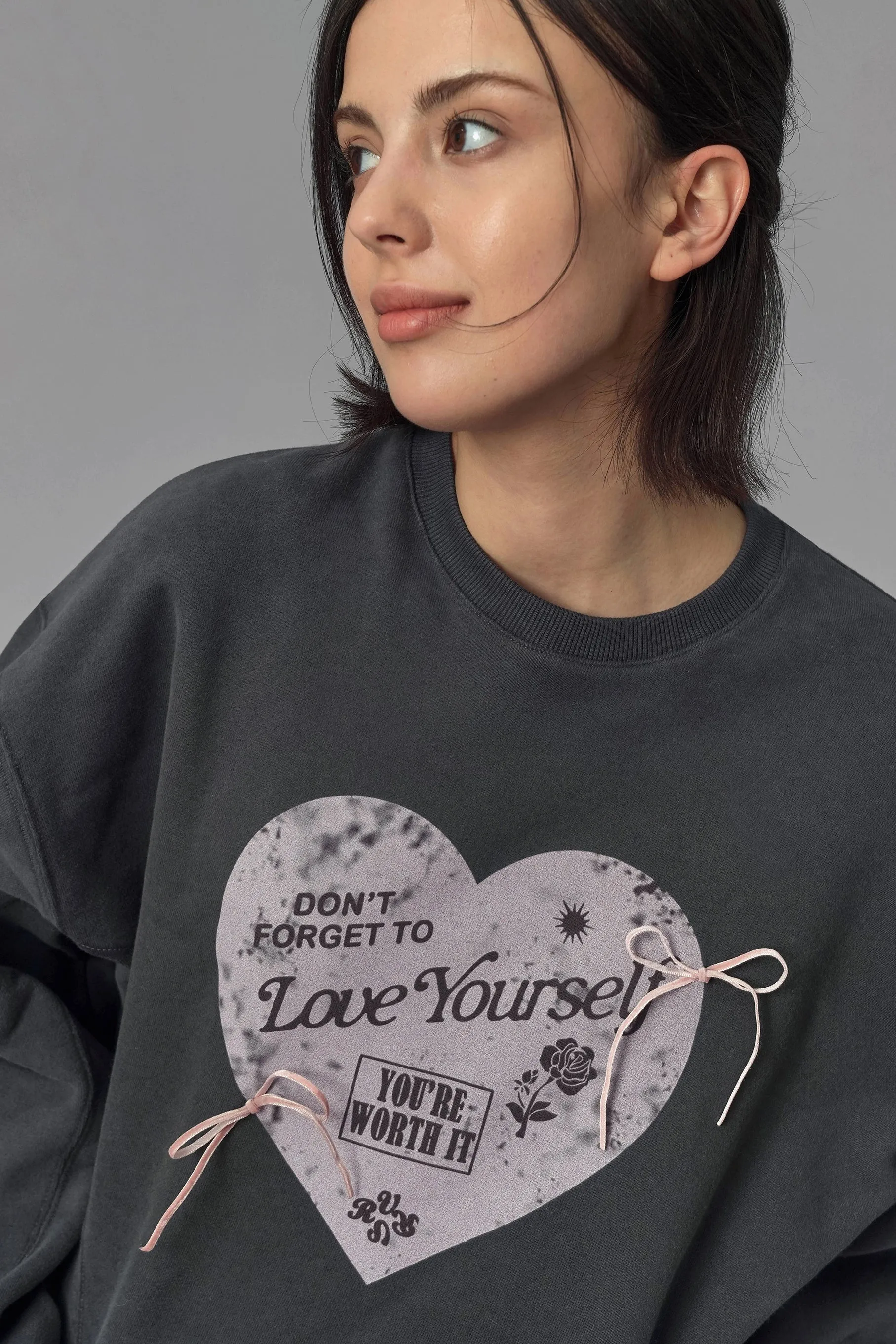 Love Yourself Ribbon Crewneck, Grey