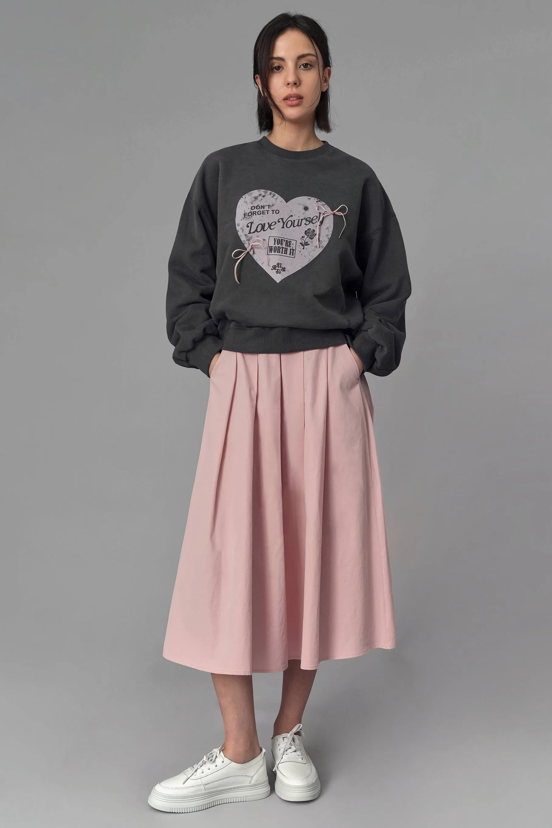 Love Yourself Ribbon Crewneck, Grey