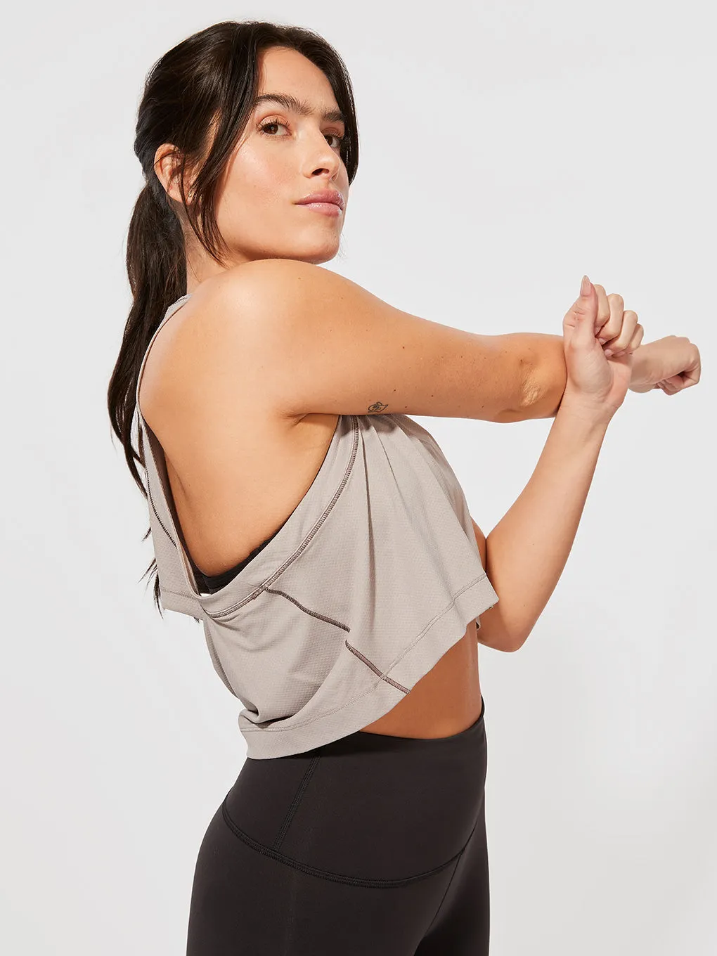 LULULEMON X BARRY'S MAUVE GREY OPEN-BACK CROPPED TANK