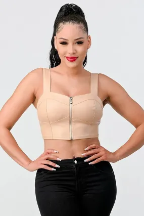 Lux Faux Leather Pu Zipup Strap Sleeveless Cropped Top