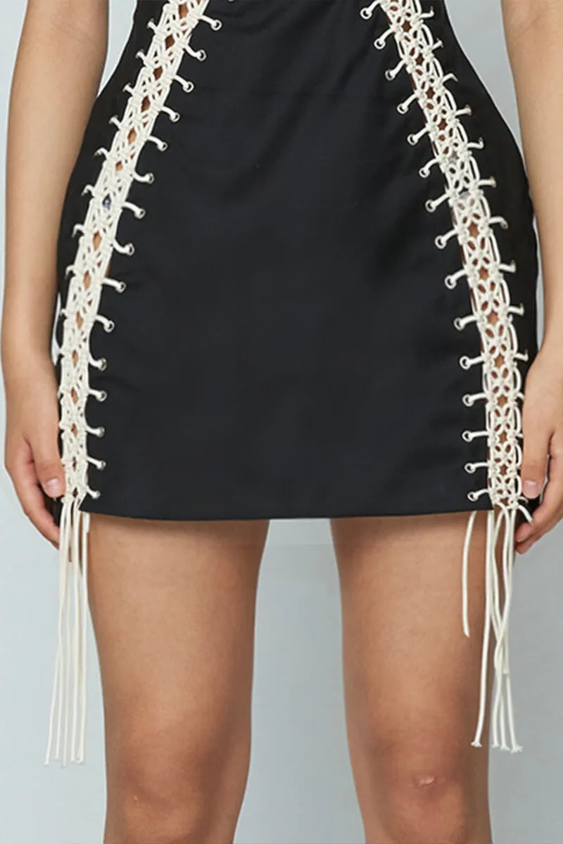 MACRAME MINI DRESS-BLACK